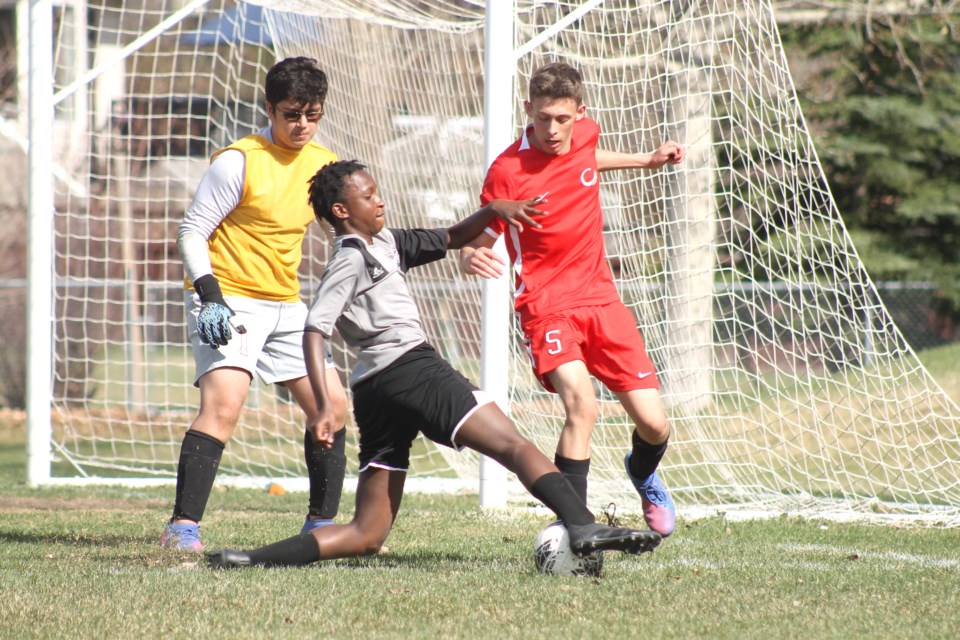 The George McDougall Mustangs beat the Chestermere Lakers 5-1 on Thursday to secure their first win of the 2023 high-school boys' soccer season.