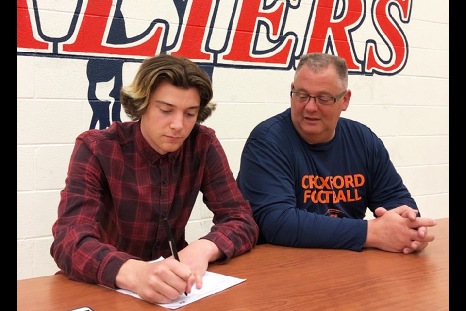 Receiver Nolan Phillips is the third player from the W.H. Croxford Cavaliers football team this year to sign a contract with the Vancouver Island Raiders, a junior team that competes in the British Columbia Football Conference. 
Photo submitted/for Rocky View Publishing