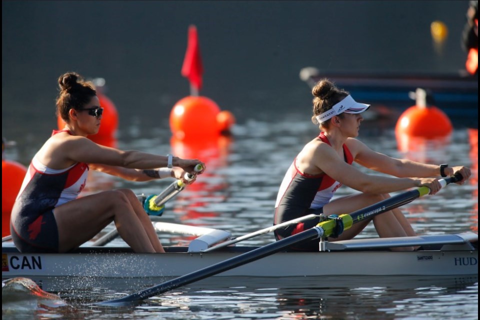 Former Airdrie resident and competitive rower Olivia McMurray (right) and her pair partner Kailani Marchak recently took gold in the women's pair qualifier for the upcoming Pan American Games in Chile.