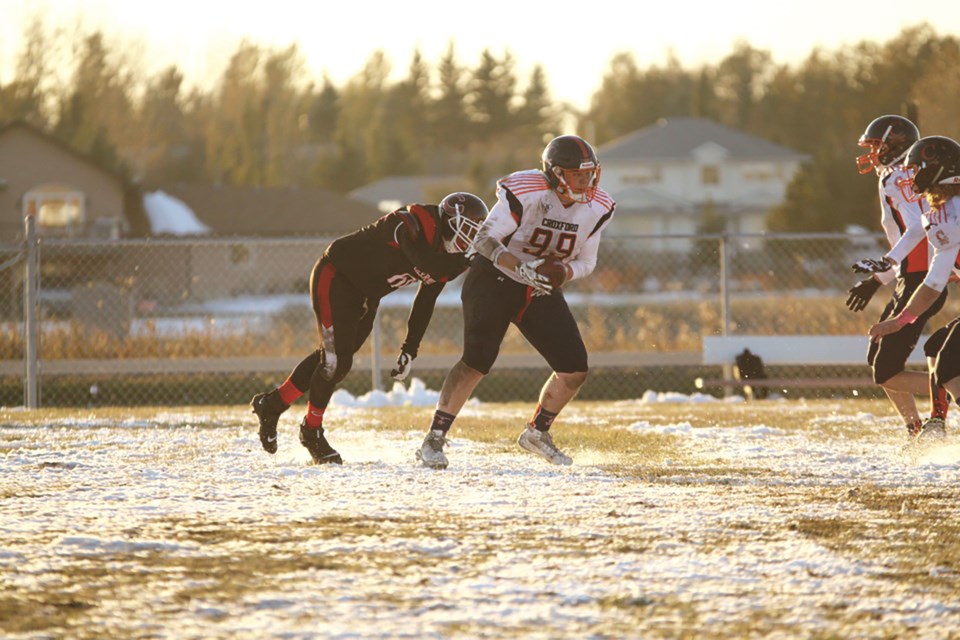 Charlie Simmons (No. 99) is the third W.H. Croxford Cavaliers football player to join the VI Raiders junior team in the last two years. 
File photo/Airdrie City View