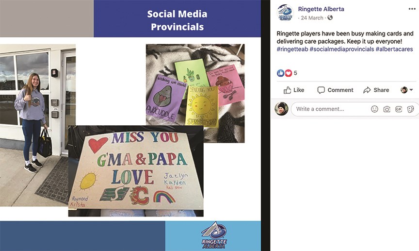 After Ringette Alberta was forced to cancel this year's provincial championships due to the COVID-19 pandemic, the association kicked off the Social Media Provincials to keep Alberta's ringette community engaged. Photo: Facebook