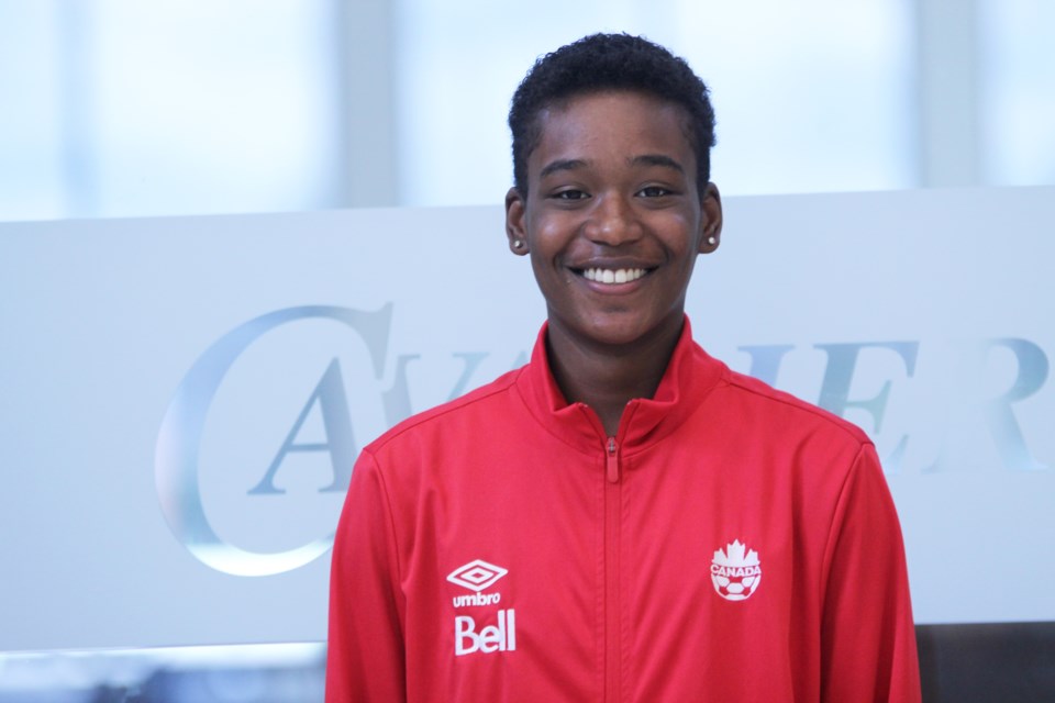 Athlete Shanice Alfred, who just graduated from W.H. Croxford High School, will play for the MacEwan University Griffins women’s soccer team this fall. 
Photo by Scott Strasser/Rocky View Publishing