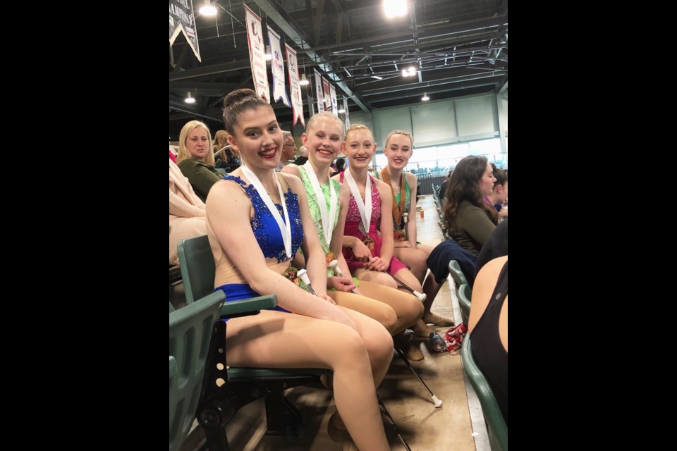Baton twirlers Brooke Mauro (left) and Paige Epp (second from left) were among Airdrie's 12 athletes competing at the 2019 International Cup in Limoges, France. 
File Photo/Rocky View Publishing