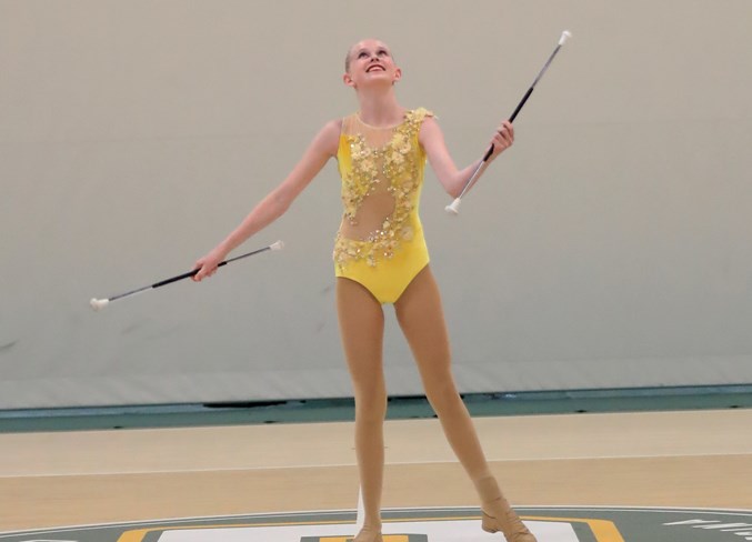 Paige Epp was the sole twirler from Airdrie to qualify for the Grand Nationals competition. The St. Martin de Porres student finished first in her age group and division in the 3-baton event.
Photo Submitted/For Rocky View Publishing