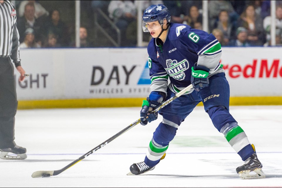 Seattle Thunderbirds defenseman Ty Bauer, of Cochrane, is among the 44 players who will try out for Hockey Canada's U18 squad for the Hlinka-Gretzky Cup. 
Photo by Brian Liesse/Seattle Thunderbirds