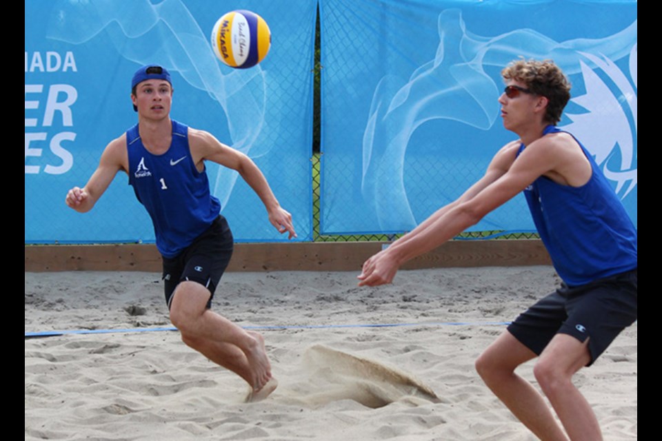 Bragg Creek beach volleyball player Carson Brennan (left) earned the bronze medal at the 2019 Western Canada Summer Games in Swift Current, Sask., alongside Red Deer's Colby Nemeth. 
Photo: Western Canada Summer Games