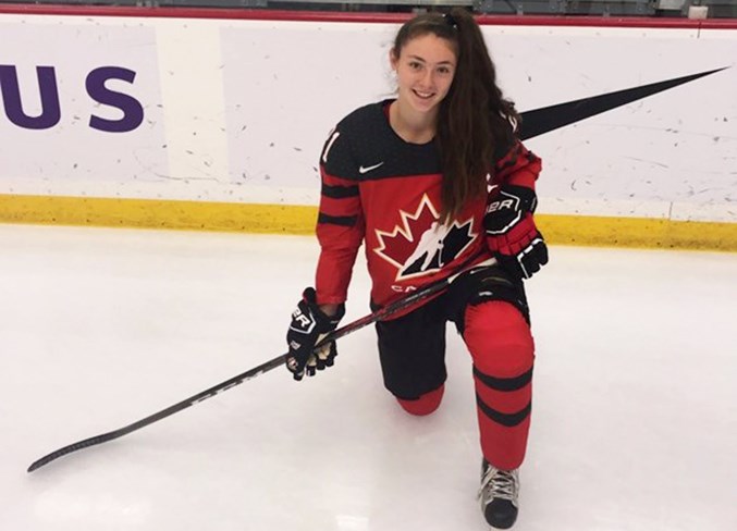 Sixteen-year-old Sarah Wozniewicz recently returned from Lake Placid, N.Y., where she played in the Canadian U18 women's hockey team's annual summer series against the United States. 
Photo Submitted/For Rocky View Publishing