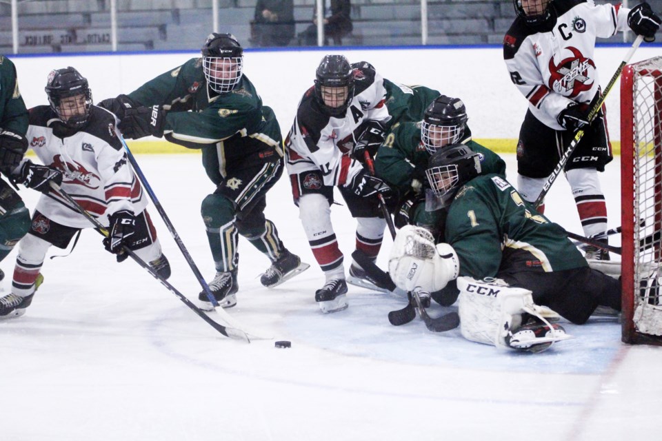 The Airdrie Xtreme bantam AAA hockey team tied the Calgary Northstar Sabres 3-3 Nov. 30 at the Ron Ebbesen Arena. Photo by Scott Strasser/Rocky View Publishing