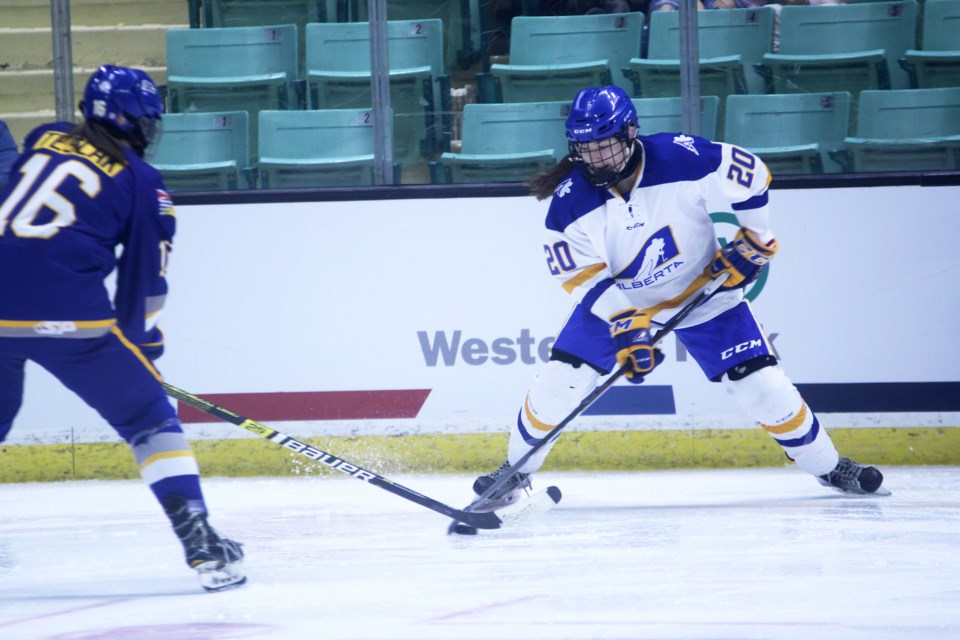 Cochrane hockey player Sarah Wozniewicz enjoyed a sparkling 2019, which included winning the gold medal with Team Alberta at the 2019 Canada Winter Games, two call-ups to the Canadian U18 women's national team and being the top-scorer for the Edge School's female prep team. File Photo/Rocky View Publishing