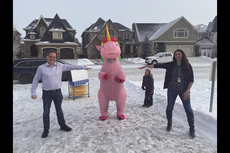 Airdrie City Coun. Tina Petrow is hoping to spread cheer by donning a life-size unicorn costume. Photo: Facebook