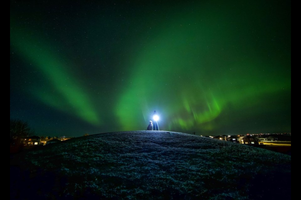 Crossfield photographer Alec Postill captured this shot of the Aurora Borealis on Oct. 11 from atop the toboggan hill at Veterans Peace Park. The northern lights were visible throughout southern Alberta that evening.