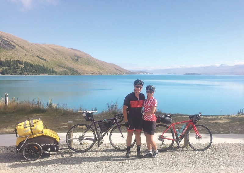Airdrie resident Danielle McNair (right) and her boyfriend Tabias Croteau (left) have spent the last several months biking throughout New Zealand.