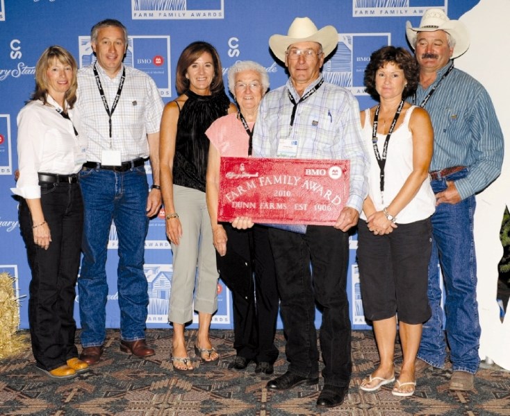 The Dunns received the BMO Farm Family Award at the Calgary Stampede, July 12. The family has been farming in the Balzac area for 100 years.
