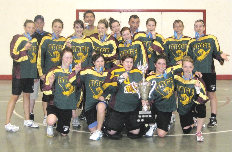 The Rockyview Rage Midget girls pose with their gold medals following a 3-2 win over the Beaumont Raiders in the provincial final in Edmonton on July 18. The team could have