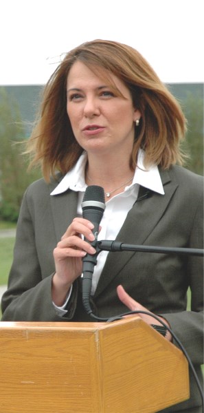 taking a stand &#8211; Wildrose Alliance leader Danielle Smith announces the party&#8217;s education policy at Ralph McCall School, Sept. 9..