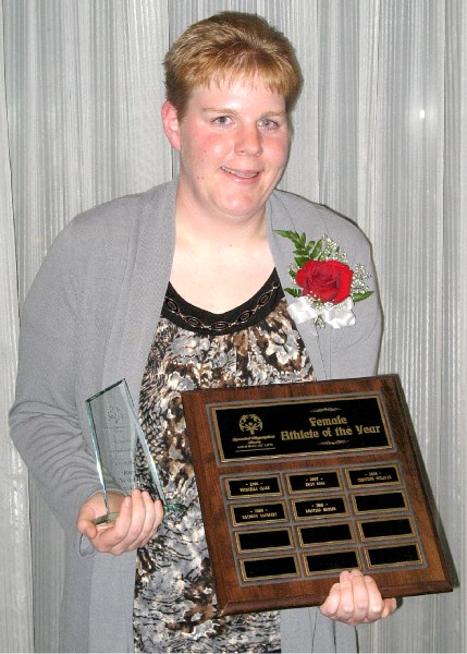 Airdrie&#8217;s Kristina Hansen poses with her 2010 Female Athlete of the Year for Special Olympics Alberta, which she won on Oct. 16.