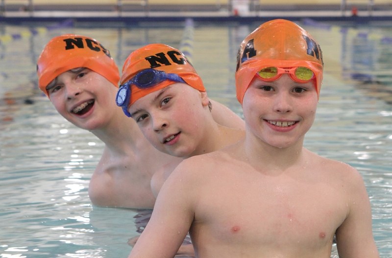 Airdrie Nose Creek swimmers Alex Pratt, Zac McLeod and Reid Glatz, all 10, along with Calgary Winter Club swimmer Lorenzo Ford, took home a gold medal in the 10 and under