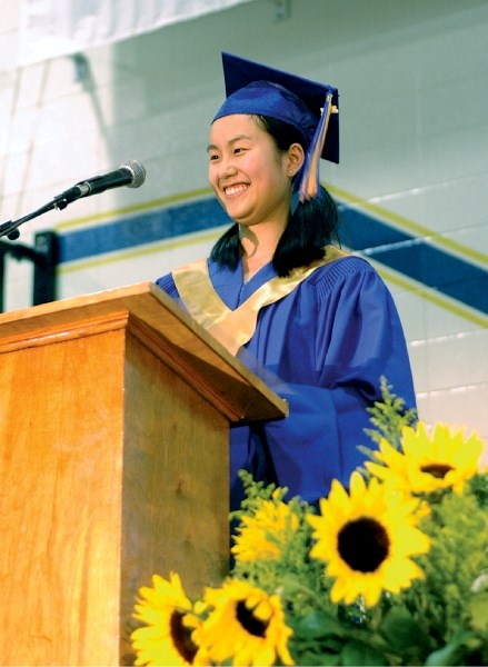 Anna Fei gives the valedictory address as part of the graduation ceremony for the Bert Church High School class of 2011.
