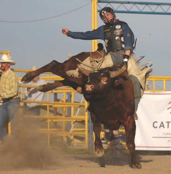 Tyler Pankewitz, winner of the Airdrie Oilman&#8217;s Association Bike and Bulls CPRA event, was the only rider to deliver two qualified rides, scoring 164. Pankewitz, who