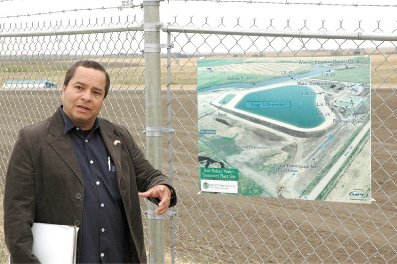 Rocky View County project manager Milton Ferretti explains features of the new water treatment facility east of Balzac. The facility supplies Balzac with water and will