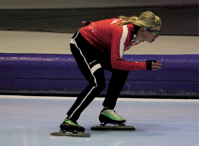 Airdrie&#8217;s Brianne Tutt, pictured here warming up for a World Cup race in Heerenveen, Netherlands, is recovering after an on-ice crash left her with several injuries,