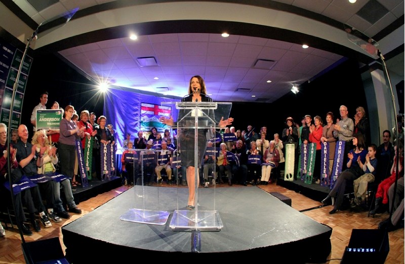 Wildrose leader Danielle Smith speaks in the Diamond Room at the Best Western Hotel in Airdrie, March 30.