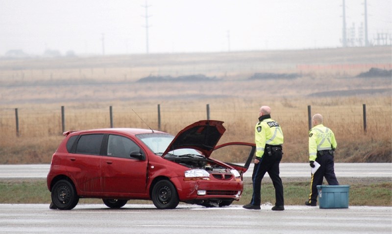 A three-car accident in the northbound lanes of Highway 2 at about 4:30 p.m. on April 26 sent one woman to hospital for minor injuries. Northbound traffic was backed up into