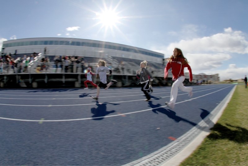 Hundreds of children took part in the second annual Hershey&#8217;s Track Meet at East Lake Athletic Park, May 10. The event was organized by the Airdrie Aces Running Club.