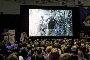 Students listen to Commander Chris Hadfield of the International Space Station (ISS) during the downlink event held at Bert Church High School March 11.