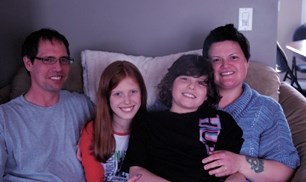 The Nadraszky family, Bill (left), Taylor, Jaden and Michelle, learned of Taylor&#8217;s kidney disease in November 2011. At the time of diagnosis, Taylor&#8217;s kidneys