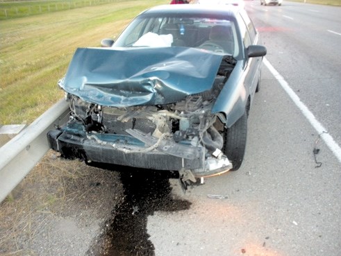 One man was sent to hosital after his truck was rear ended on Highway 2 near Airdrie on Sept. 13.