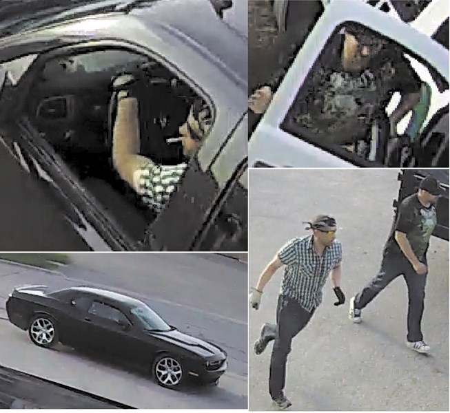 Two suspects wanted in connection with a break and enter at Detail Landscaping on May 17 were caught on video surveillance.