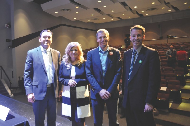 Banff-Airdrie candidates (L-R) Blake Richard, Joanne Boissonneault, Marlo Raynolds and Mike MacDonald stated their case to voters during an election forum held at the Bert