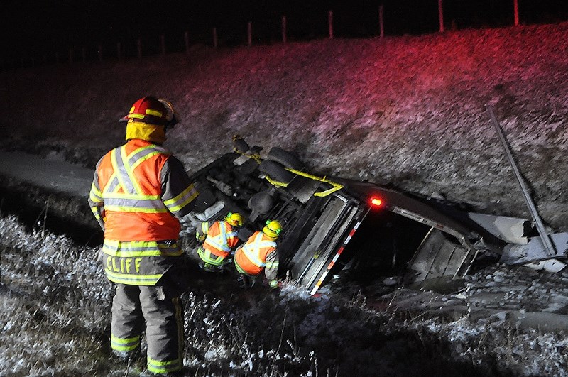 A semi truck was involved in a single-vehicle rollover on southbound Highway 2 just south of the Yankee Valley Boulevard interchange Dec. 10.