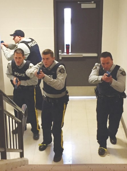 More than 50 members of the Airdrie RCMP took part in an Immediate Action Rapid Deployment training exercise at an Airdrie school in February.