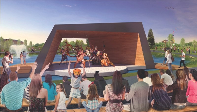 An artist&#8217;s rendering shows what the new stage at Nose Creek Park will look like after the renovations are complete.