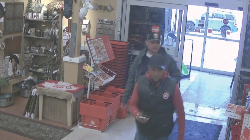 Airdrie RCMP officers are looking for these men captured on video surveillance allegedly stealing money out of a cash register at Home Hardware on Market Boulevard in Airdrie 