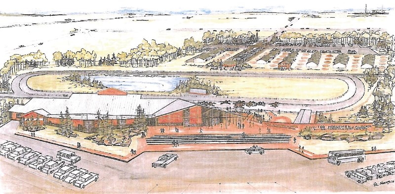 This is a rendering of the United Horsemen of Alberta&#8217;s new pared down plan for the Balzac racetrack and facility, which could to be completed as early as 2012.