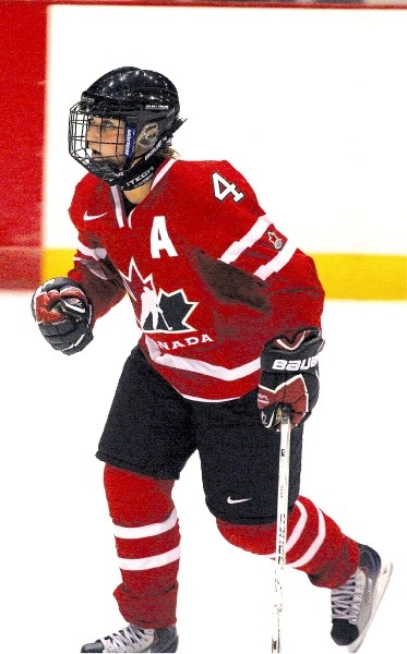 Katy Josephs of Cochrane played for Canada in a three-game exhibition series against the United States in August. She now hopes to make Canada&#8217;s U-18 team for the World 