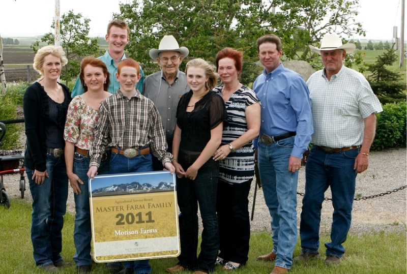 Fourth generation Goldenrod-area farm family, the Morisons, were named as Rocky View County&#8217;s Master Farm Family, June 23, in the community&#8217;s hall. Pictured left