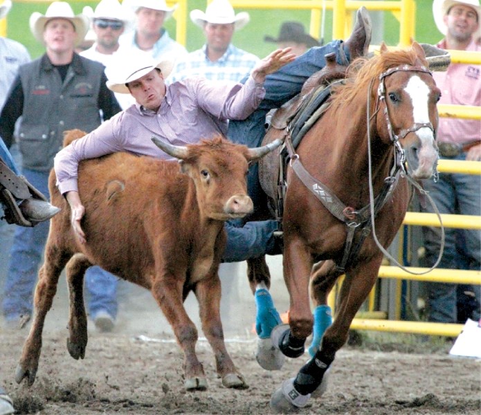 Airdrie&#8217;s Todd Maughan flipped his steer in 5.5 seconds at his hometown rodeo, June 29.