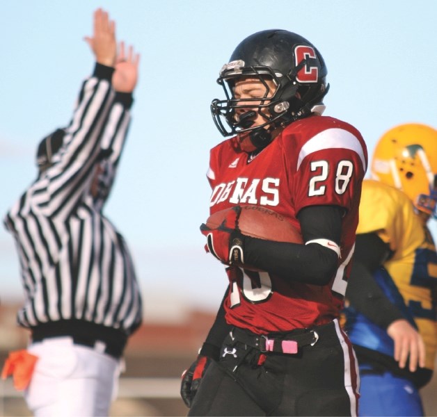 Cochrane&#8217;s Kellen Forrest, shown here with the Cobras during the 2010 season, was named to the tournament all-star team at the U-18 Canada Cup national football
