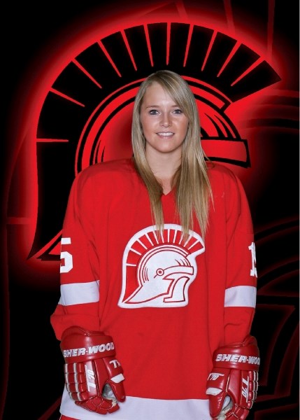 Trojan defenceman Paige Magnusson is in her second year with the team and third year in the ACAC league.