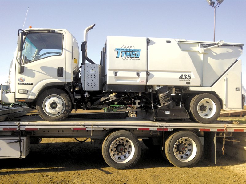 The Tymco Regenerative Air System 435 Air Sweeper arrives in Crossfiled ready to clean up the streets. The new sweeper has being on the job for the about two weeks and Town