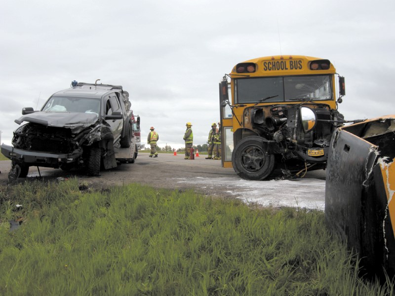 Two Airdrie school children were injured in a crash between a welding truck and a school bus near Symon&#8217;s Valley Road on June 11. The driver of the bus has been charged 