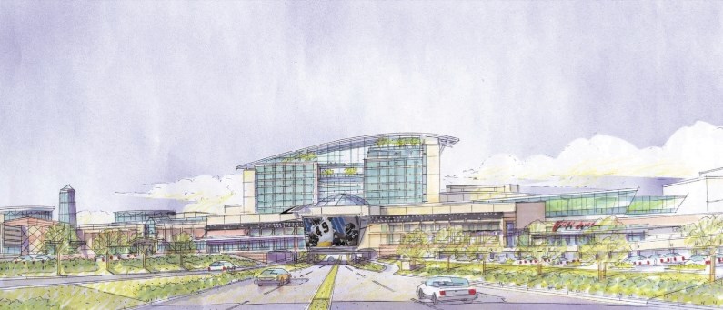 The rendering shows the plans for a horse racetrack and casino slated for Balzac, east of the CrossIron Mills shopping centre.