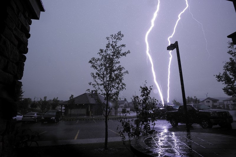 This photo shows a lightening strike from a thunderstorm on Aug. 4 in the Cochrane area.