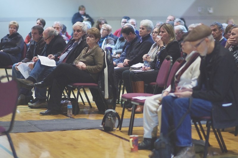 Bragg Creek Community Centre was packed on Jan. 15 for a Town Hall meeting to discuss a number of issues facing area residents &#8211; particularly local flood mitigation