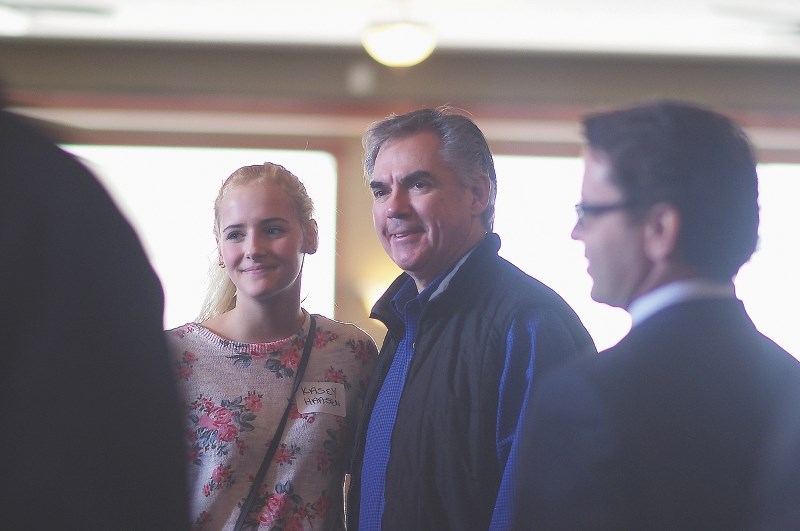 Premier Jim Prentice (centre) enjoyed getting to know some local constituents along with Chestermere-Rocky View MLA Bruce McAllister (front right) on Feb. 14, when he made