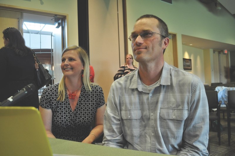 (Left) Carolee Gudehus and Dylan Oosterveld (right) were among the parents who raised concerns with attendance areas proposed by Rocky View Schools during a special board